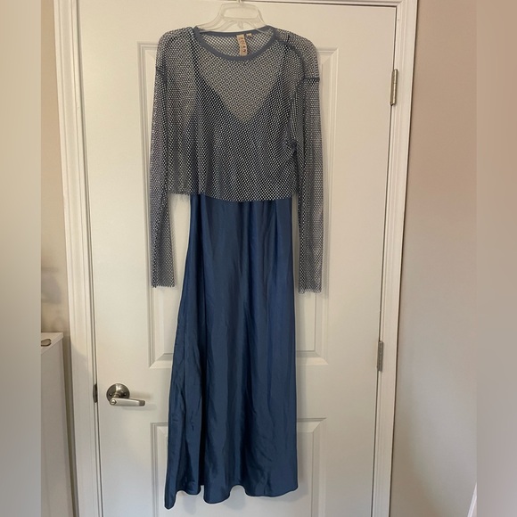 NWT Anthropologie DOLAN Mesh Slip Twofer Midi Dress in Ice Blue - Picture 12 of 15